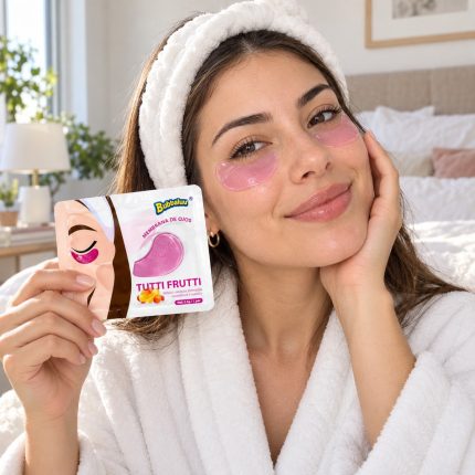 Mujer usando parches para ojeras Bubbaluu